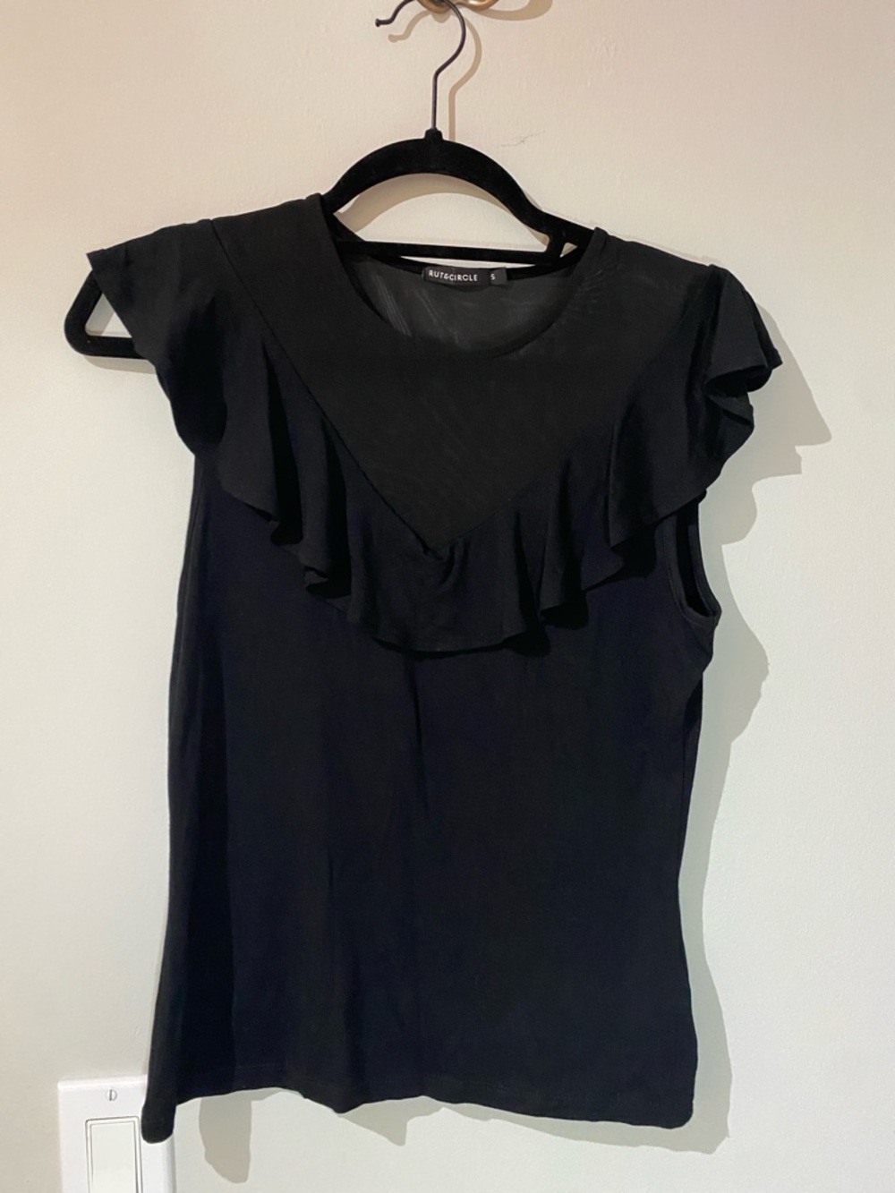 Black Ruffle-Yoke Sleeveless Tank